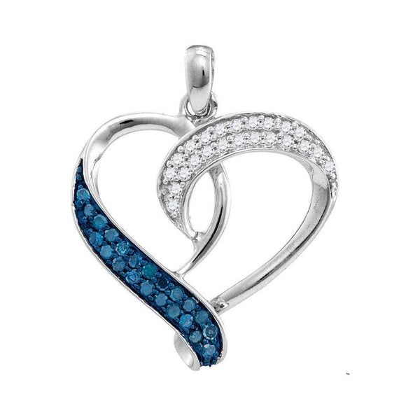 Gold & Diamond Pendants & Necklaces Sterling Silver Women's Round Blue Color Enhanced Diamond Heart Love Pendant 1-5 Cttw - FREE Shipping (US/CAN) JadeMoghul