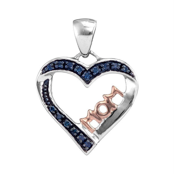 Gold & Diamond Pendants & Necklaces Sterling Silver Women's Round Blue Color Enhanced Diamond Heart Mom Pendant 1-10 Cttw - FREE Shipping (US/CAN) JadeMoghul