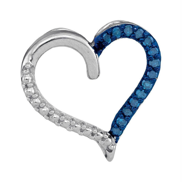 Gold & Diamond Pendants & Necklaces Sterling Silver Women's Round Blue Color Enhanced Diamond Heart Outline Pendant 1-10 Cttw - FREE Shipping (US/CAN) JadeMoghul