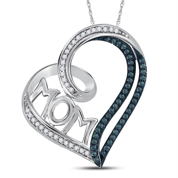 Gold & Diamond Pendants & Necklaces Sterling Silver Women's Round Color Enhanced Blue Diamond Mom Heart Pendant 1-5 Cttw - FREE Shipping (US/CAN) JadeMoghul