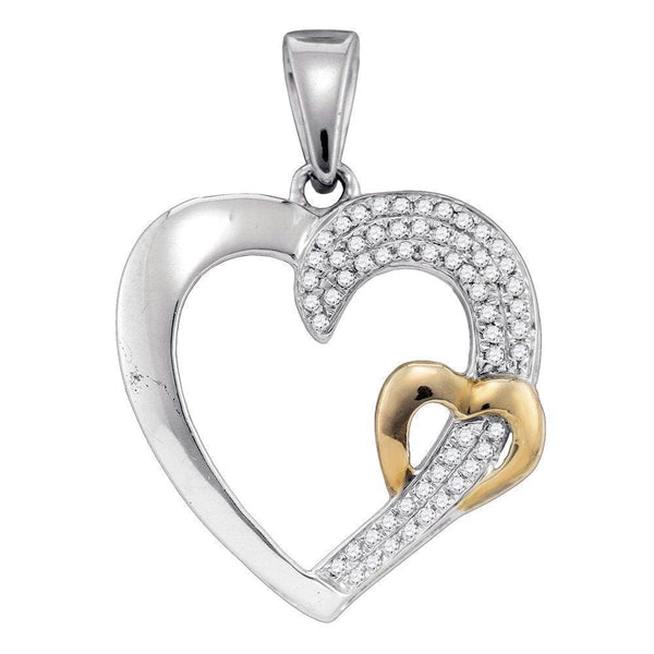 Gold & Diamond Pendants & Necklaces Sterling Silver Women's Round Diamond 2-tone Heart Love Pendant 1-6 Cttw - FREE Shipping (US/CAN) JadeMoghul