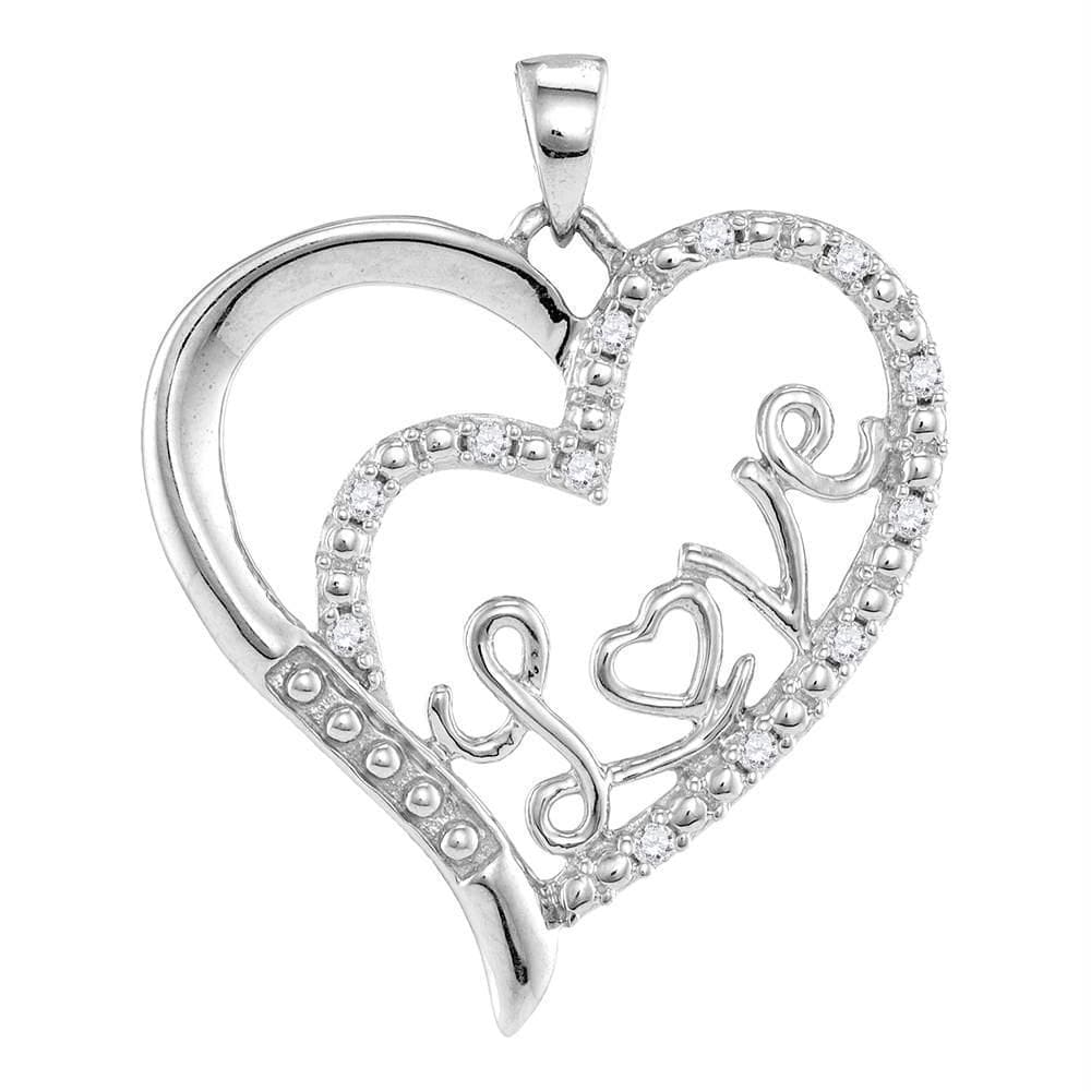 Sterling Silver Women's Round Diamond Double Heart Love Pendant 1-10 C