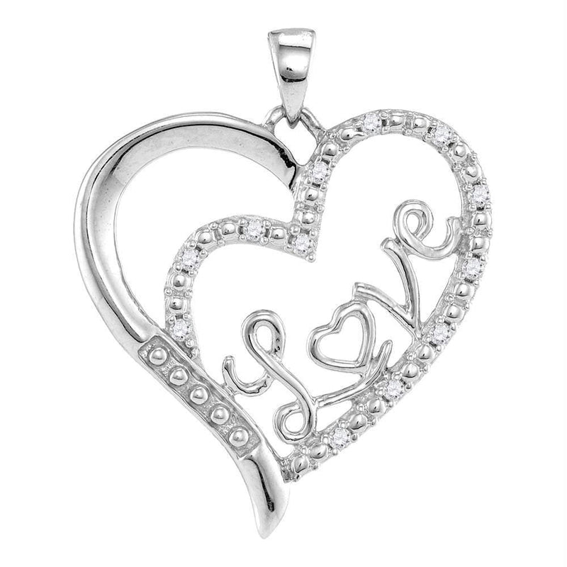 Gold & Diamond Pendants & Necklaces Sterling Silver Women's Round Diamond Double Heart Love Pendant 1-10 Cttw - FREE Shipping (US/CAN) JadeMoghul