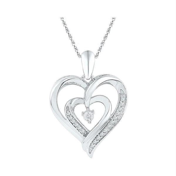 Gold & Diamond Pendants & Necklaces Sterling Silver Women's Round Diamond Double Nested Heart Love Pendant 1-10 Cttw - FREE Shipping (US/CAN) JadeMoghul
