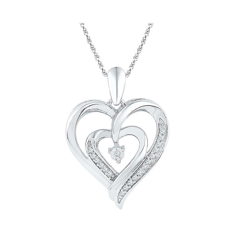Gold & Diamond Pendants & Necklaces Sterling Silver Women's Round Diamond Double Nested Heart Love Pendant 1-10 Cttw - FREE Shipping (US/CAN) JadeMoghul