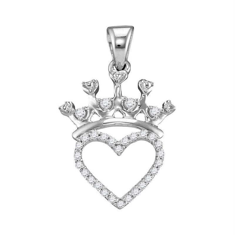 Gold & Diamond Pendants & Necklaces Sterling Silver Women's Round Diamond Heart Love Crown Pendant 1-10 Cttw - FREE Shipping (US/CAN) JadeMoghul