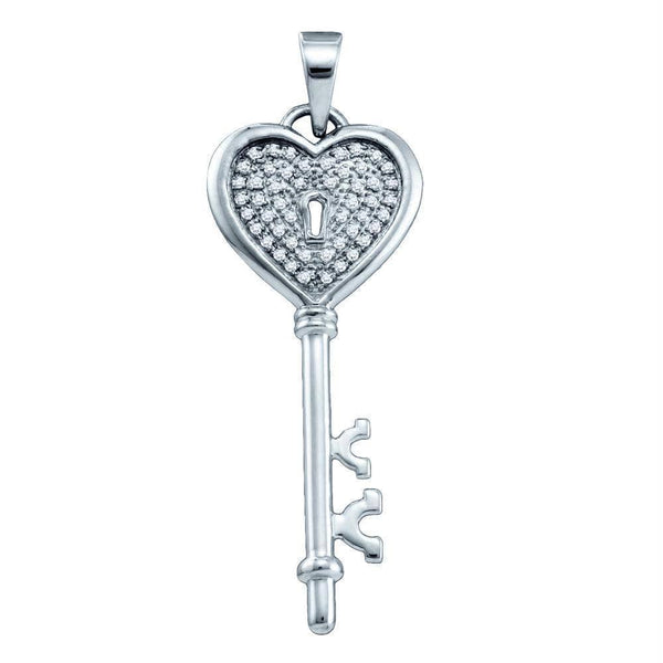 Gold & Diamond Pendants & Necklaces Sterling Silver Women's Round Diamond Key Lock Heart Pendant 1-6 Cttw - FREE Shipping (US/CAN) JadeMoghul