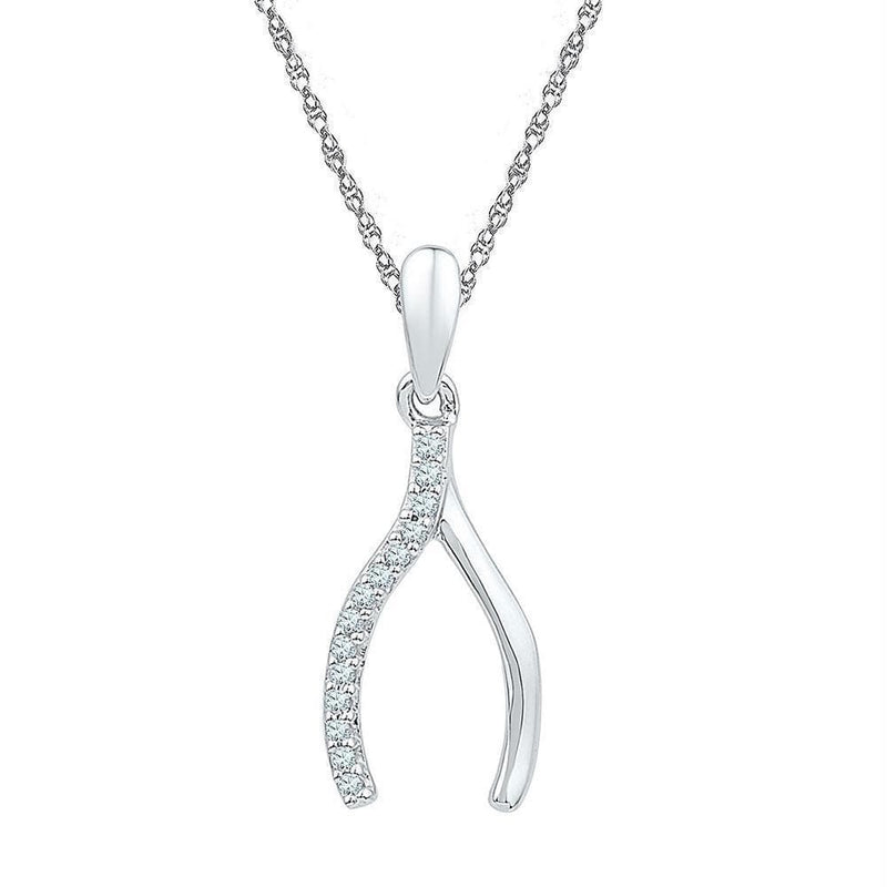 Gold & Diamond Pendants & Necklaces Sterling Silver Women's Round Diamond Lucky Wishbone Pendant 1-20 Cttw - FREE Shipping (US/CAN) JadeMoghul