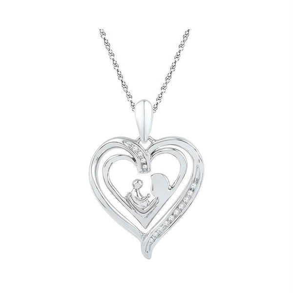 Gold & Diamond Pendants & Necklaces Sterling Silver Women's Round Diamond Mom Mother Child Heart Pendant 1-20 Cttw - FREE Shipping (US/CAN) JadeMoghul