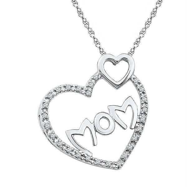 Gold & Diamond Pendants & Necklaces Sterling Silver Women's Round Diamond Mom Mother Double Heart Pendant 1-10 Cttw - FREE Shipping (US/CAN) JadeMoghul