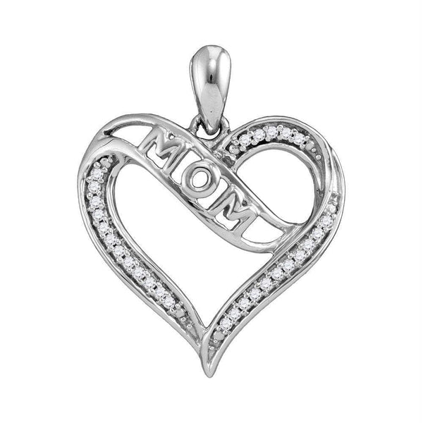 Gold & Diamond Pendants & Necklaces Sterling Silver Women's Round Diamond Mom Mother Heart Pendant 1-8 Cttw - FREE Shipping (US/CAN) JadeMoghul