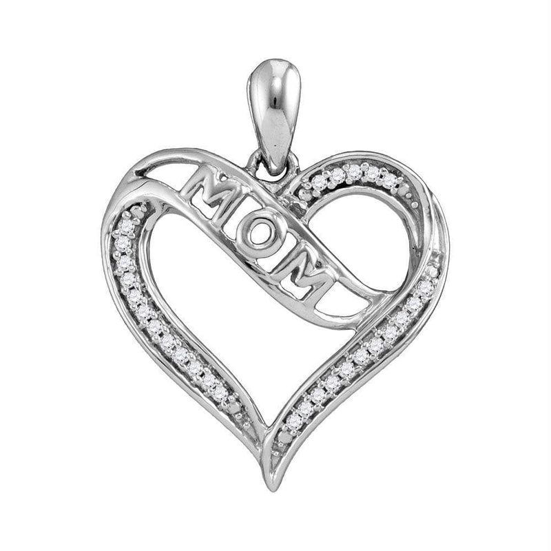 Gold & Diamond Pendants & Necklaces Sterling Silver Women's Round Diamond Mom Mother Heart Pendant 1-8 Cttw - FREE Shipping (US/CAN) JadeMoghul
