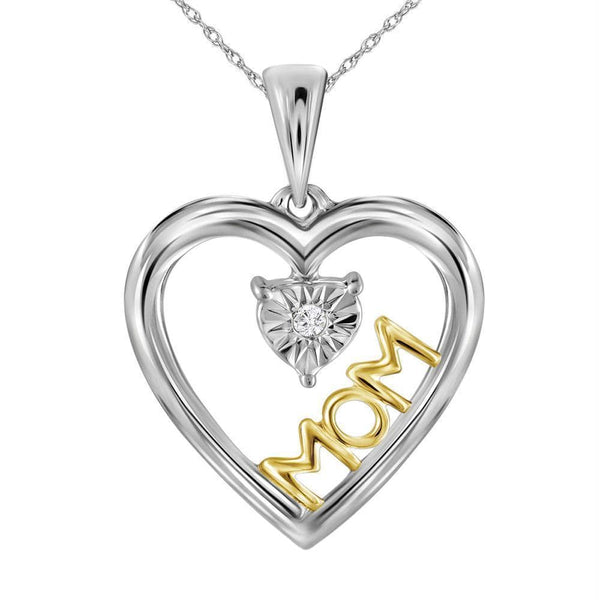 Gold & Diamond Pendants & Necklaces Sterling Silver Women's Round Diamond Moving Twinkle Solitaire Two-tone Mom Heart Pendant .02 Cttw - FREE Shipping (US/CAN) JadeMoghul