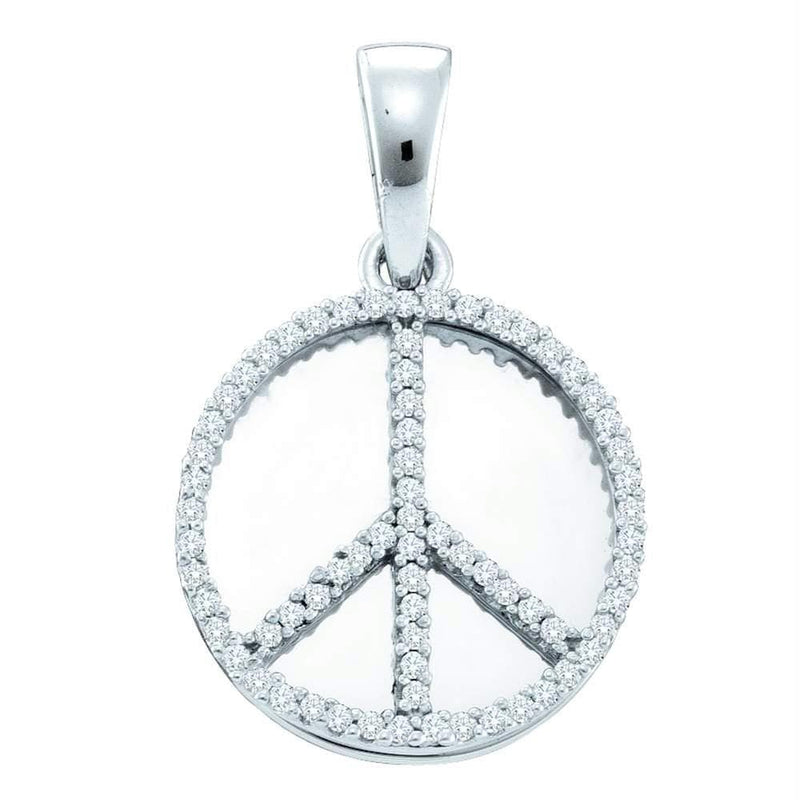 Gold & Diamond Pendants & Necklaces Sterling Silver Women's Round Diamond Peace Sign Circle Disc Pendant 1-4 Cttw - FREE Shipping (US/CAN) JadeMoghul