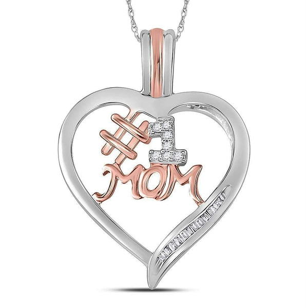 Gold & Diamond Pendants & Necklaces Sterling Silver Women's Round Diamond Rose-tone #1 Mom Mother Heart Pendant 1-10 Cttw - FREE Shipping (US/CAN) JadeMoghul