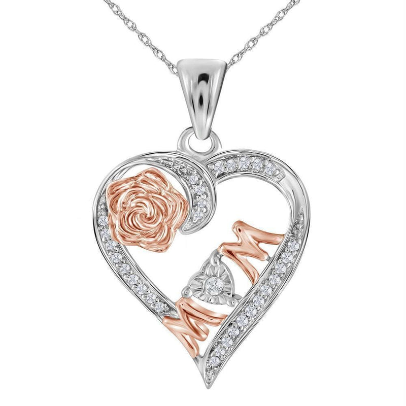 Gold & Diamond Pendants & Necklaces Sterling Silver Women's Round Diamond Rose-tone Mom Mother Heart Pendant 1-8 Cttw - FREE Shipping (US/CAN) JadeMoghul