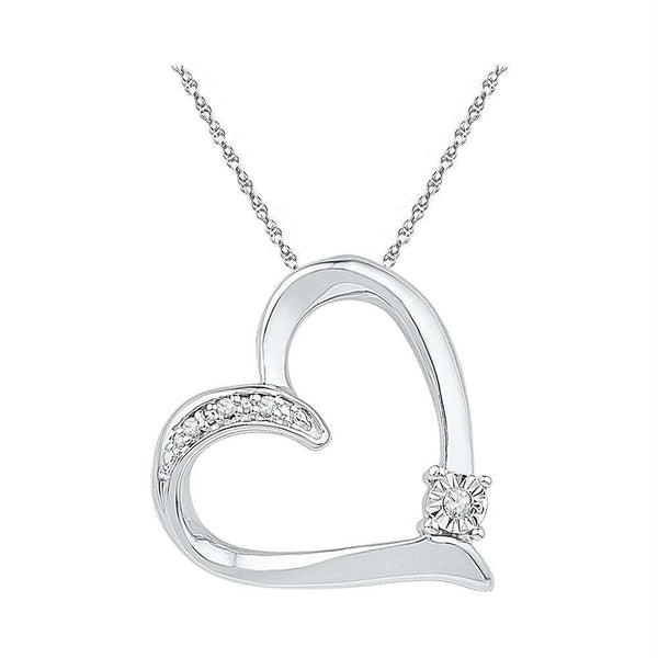 Gold & Diamond Pendants & Necklaces Sterling Silver Women's Round Diamond Solitaire Heart Love Pendant .03 Cttw - FREE Shipping (US/CAN) JadeMoghul