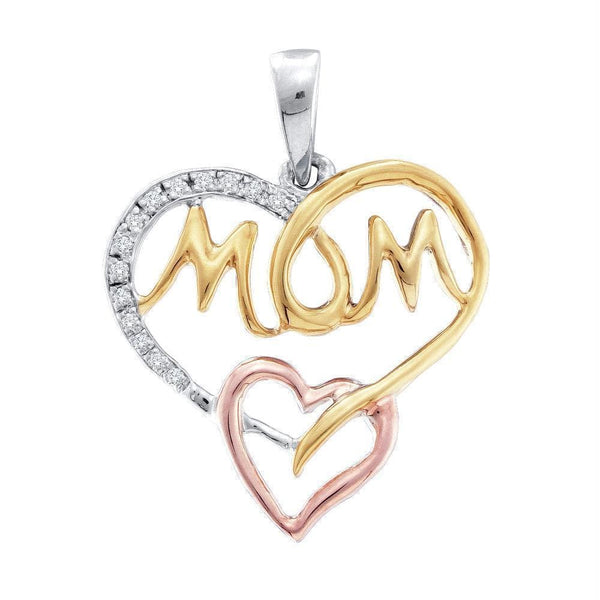 Gold & Diamond Pendants & Necklaces Sterling Silver Women's Round Diamond Tri-tone Mom Mother Heart Pendant 1-12 Cttw - FREE Shipping (US/CAN) JadeMoghul