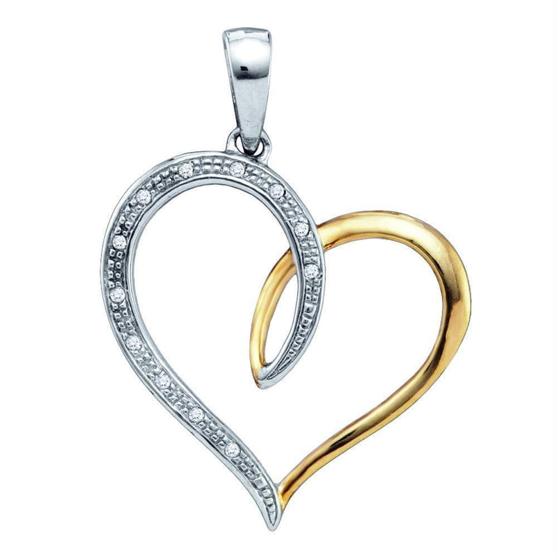 Gold & Diamond Pendants & Necklaces Sterling Silver Women's Round Diamond Two-tone Heart Pendant 1-20 Cttw - FREE Shipping (US/CAN) JadeMoghul