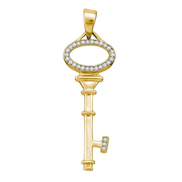 Gold & Diamond Pendants & Necklaces Sterling Silver Women's Round Diamond Yellow-tone Key Love Anniversary Pendant 1-10 Cttw - FREE Shipping (US/CAN) JadeMoghul