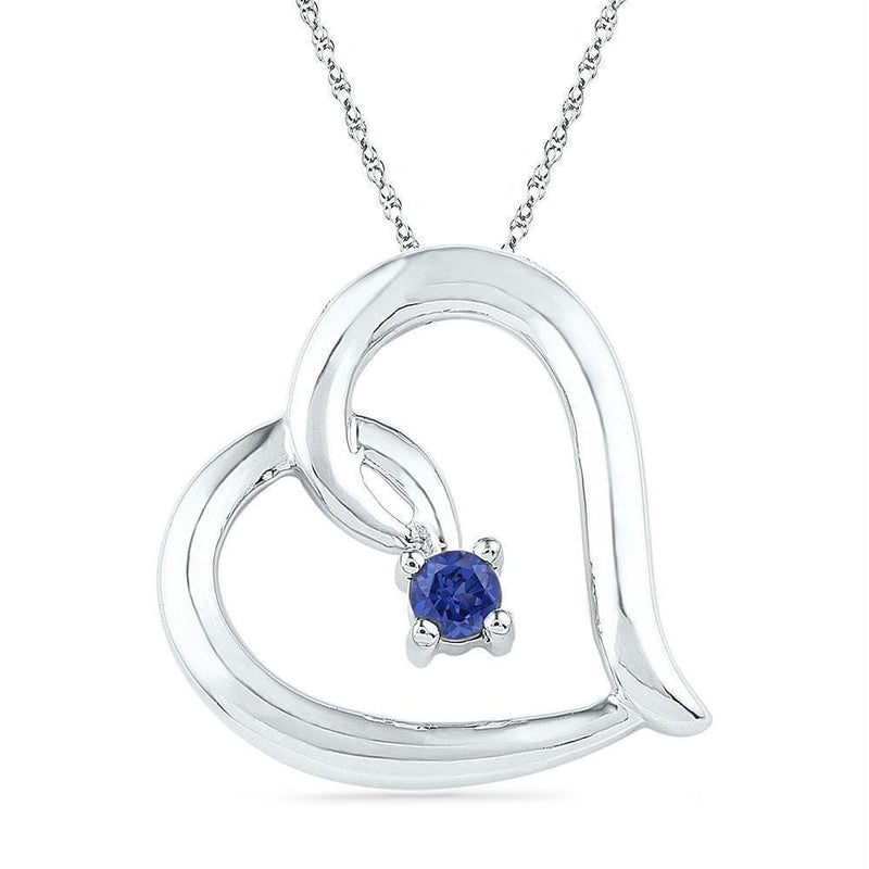 Gold & Diamond Pendants & Necklaces Sterling Silver Women's Round Lab-Created Blue Sapphire Heart Pendant 1-8 Cttw - FREE Shipping (US/CAN) JadeMoghul