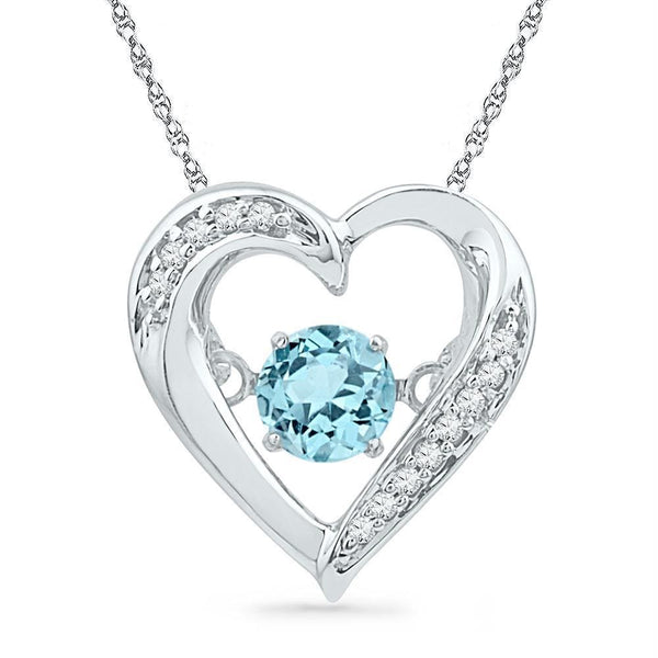 Gold & Diamond Pendants & Necklaces Sterling Silver Women's Round Lab-Created Blue Topaz Moving Twinkle Solitaire Heart Pendant 1-3 Cttw - FREE Shipping (US/CAN) JadeMoghul