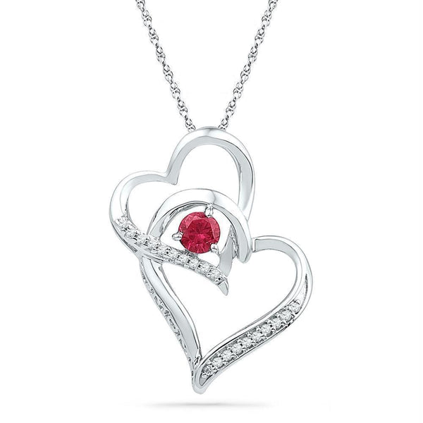 Gold & Diamond Pendants & Necklaces Sterling Silver Women's Round Lab-Created Ruby Diamond Double Heart Pendant 1-3 Cttw - FREE Shipping (US/CAN) JadeMoghul