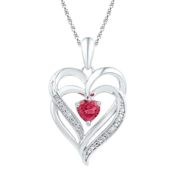 Gold & Diamond Pendants & Necklaces Sterling Silver Women's Round Lab-Created Ruby & Diamond Heart Love Pendant .01 Cttw - FREE Shipping (US/CAN) JadeMoghul