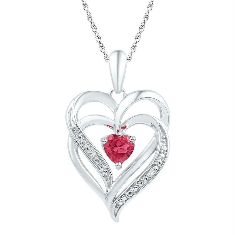 Gold & Diamond Pendants & Necklaces Sterling Silver Women's Round Lab-Created Ruby & Diamond Heart Love Pendant .01 Cttw - FREE Shipping (US/CAN) JadeMoghul