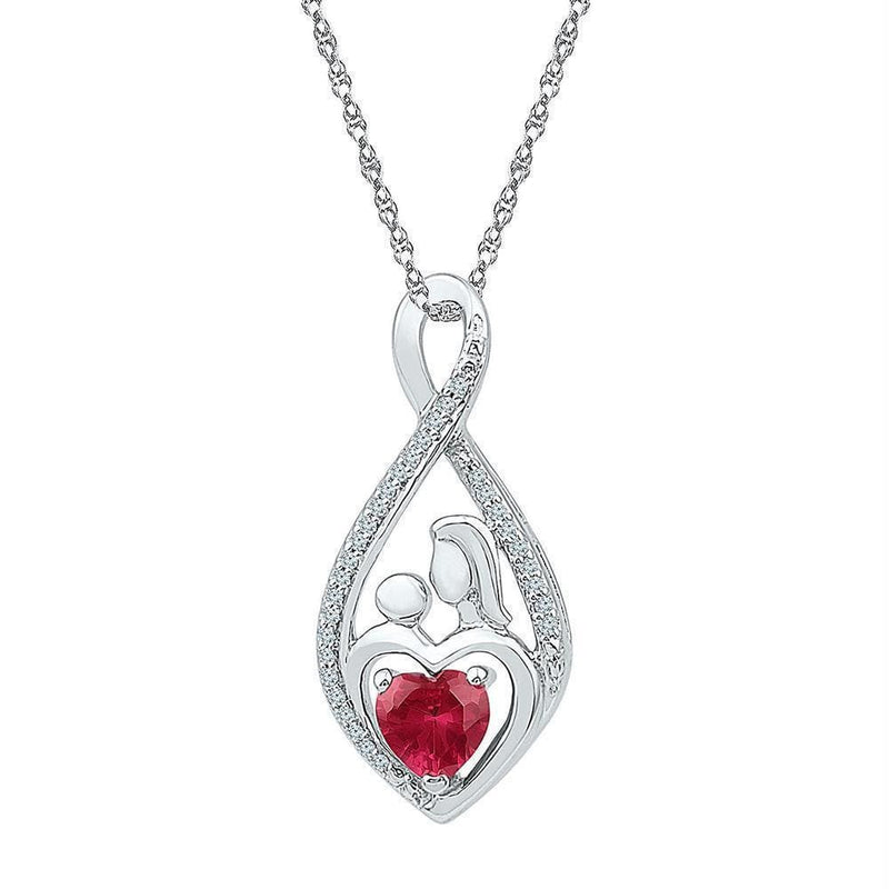 Gold & Diamond Pendants & Necklaces Sterling Silver Women's Round Lab-Created Ruby Mom Mother Child Diamond Pendant 3-4 Cttw - FREE Shipping (US/CAN) JadeMoghul