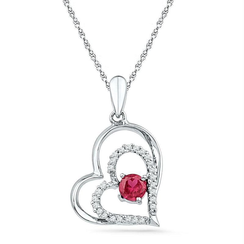 Gold & Diamond Pendants & Necklaces Sterling Silver Women's Round Lab-Created Ruby Solitaire Double Heart Love Pendant 3-8 Cttw - FREE Shipping (US/CAN) JadeMoghul