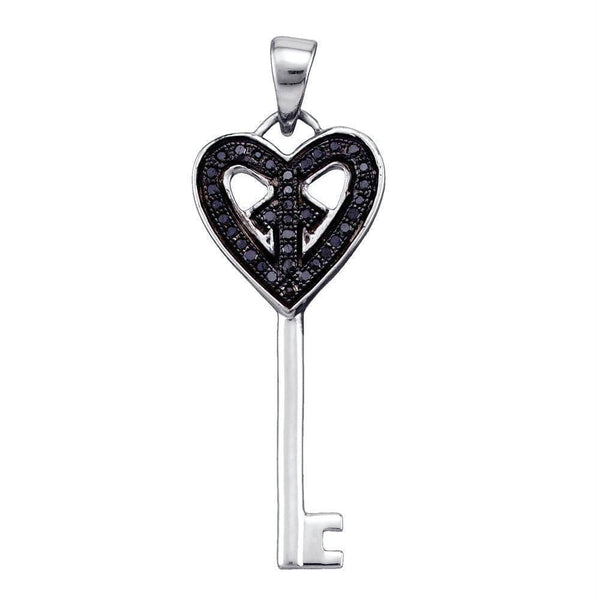 Gold & Diamond Pendants & Necklaces Sterling Silver Womens Black Color Enhanced Diamond Key Heart Love Anniversary Pendant 1-10 Cttw JadeMoghul Inc. 