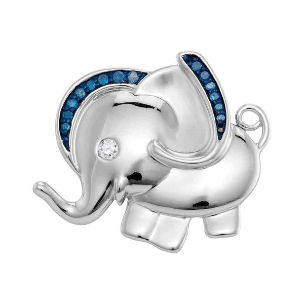Gold & Diamond Pendants & Necklaces Sterling Silver Womens Blue Color Enhanced Diamond Elephant Charm Pendant 1-10 Cttw JadeMoghul Inc. 