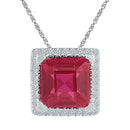 Gold & Diamond Pendants & Necklaces Sterling Silver Womens Cushion Lab-Created Ruby Solitaire Diamond Pendant 1-10 Cttw JadeMoghul Inc. 