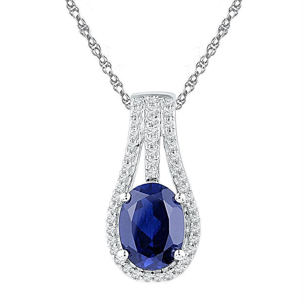 Gold & Diamond Pendants & Necklaces Sterling Silver Womens Oval Lab-Created Blue Sapphire Solitaire Pendant 1-3-4 Cttw JadeMoghul Inc. 