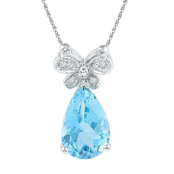 Gold & Diamond Pendants & Necklaces Sterling Silver Womens Pear Lab-Created Blue Topaz Teardrop Butterfly Pendant 1-20 Cttw JadeMoghul Inc. 