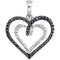 Gold & Diamond Pendants & Necklaces Sterling Silver Womens Round Black Color Enhanced Diamond Double Nested Heart Pendant 1-20 Cttw JadeMoghul Inc. 