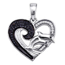 Gold & Diamond Pendants & Necklaces Sterling Silver Womens Round Black Color Enhanced Diamond Heart Dolphin Pendant 1-6 Cttw JadeMoghul Inc. 