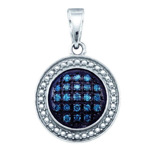 Gold & Diamond Pendants & Necklaces Sterling Silver Womens Round Blue Color Enhanced Diamond Circle Cluster Pendant 1-5 Cttw JadeMoghul Inc. 