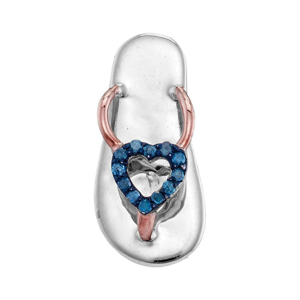 Gold & Diamond Pendants & Necklaces Sterling Silver Womens Round Blue Color Enhanced Diamond Nautical Sandal Pendant 1-20 Cttw JadeMoghul Inc. 