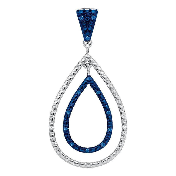 Gold & Diamond Pendants & Necklaces Sterling Silver Womens Round Blue Color Enhanced Diamond Teardrop Pendant 1-10 Cttw JadeMoghul Inc. 