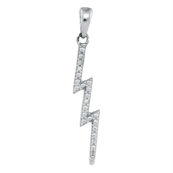Gold & Diamond Pendants & Necklaces Sterling Silver Womens Round Diamond-accent Lightning Bolt Pendant .01 Cttw JadeMoghul Inc. 