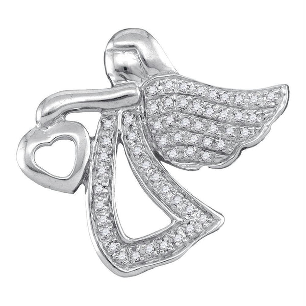Gold & Diamond Pendants & Necklaces Sterling Silver Womens Round Diamond Angel Heart Religious Pendant 1-8 Cttw JadeMoghul Inc. 