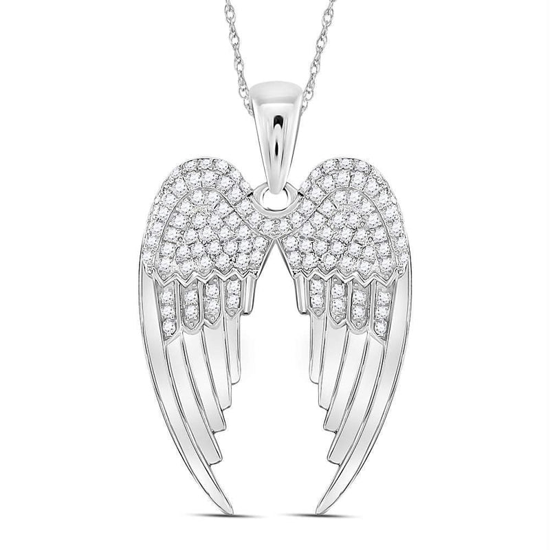 Gold & Diamond Pendants & Necklaces Sterling Silver Womens Round Diamond Angel Wings Pendant 3-8 Cttw JadeMoghul Inc. 