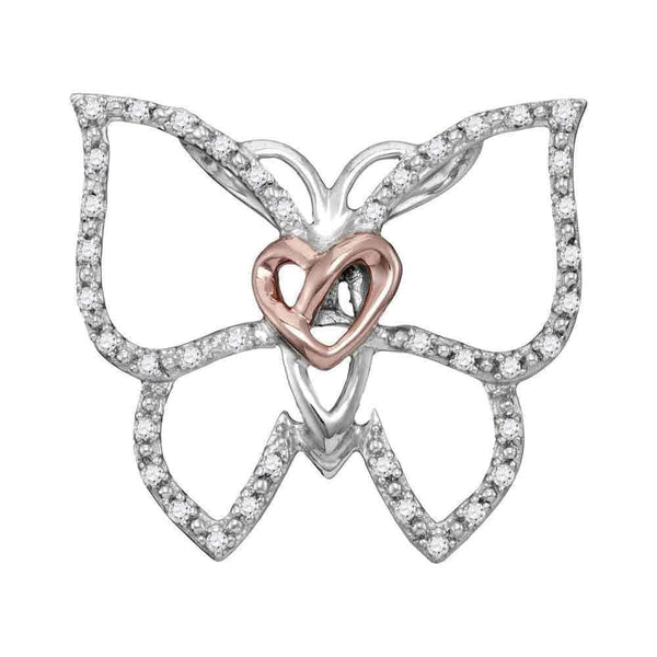 Gold & Diamond Pendants & Necklaces Sterling Silver Womens Round Diamond Butterfly Bug Heart Pendant 1-10 Cttw JadeMoghul Inc. 