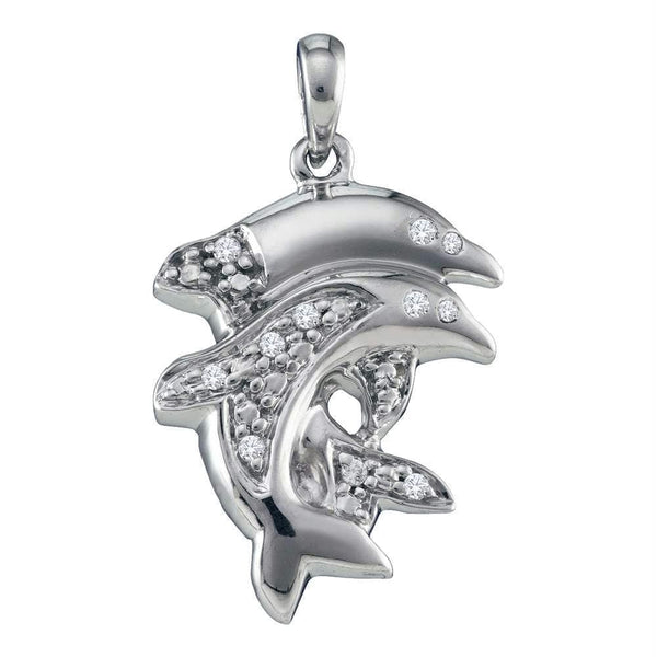 Gold & Diamond Pendants & Necklaces Sterling Silver Womens Round Diamond Dolphin Animal Pendant 1-6 Cttw JadeMoghul Inc. 
