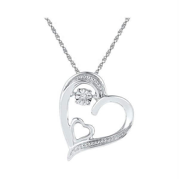 Gold & Diamond Pendants & Necklaces Sterling Silver Womens Round Diamond Double Heart Moving Twinkle Pendant .01 Cttw JadeMoghul Inc. 