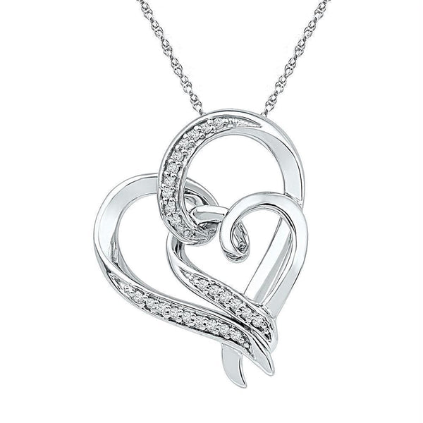 Gold & Diamond Pendants & Necklaces Sterling Silver Womens Round Diamond Double Heart Pendant 1-10 Cttw JadeMoghul Inc. 