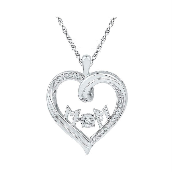 Gold & Diamond Pendants & Necklaces Sterling Silver Womens Round Diamond Heart Mom Moving Twinkle Pendant 1-12 Cttw JadeMoghul Inc. 