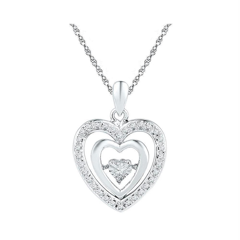 Gold & Diamond Pendants & Necklaces Sterling Silver Womens Round Diamond Heart Moving Twinkle Pendant 1-10 Cttw JadeMoghul Inc. 